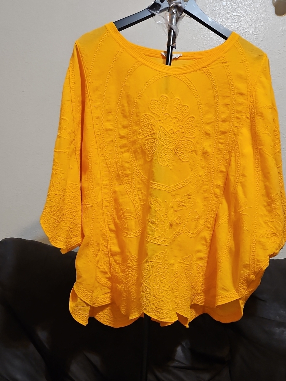 Cato Yellow Embroidered Peasant Tunic
